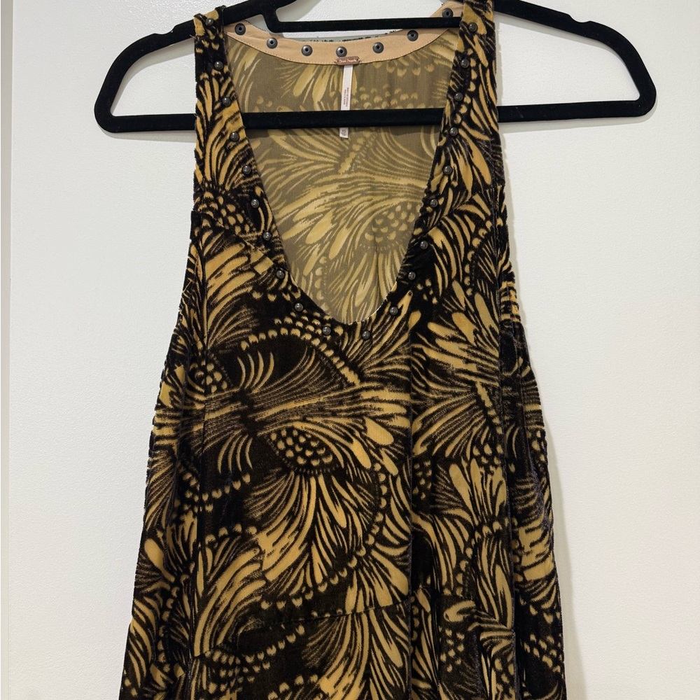 Free People Black and Gold Patterned Dress